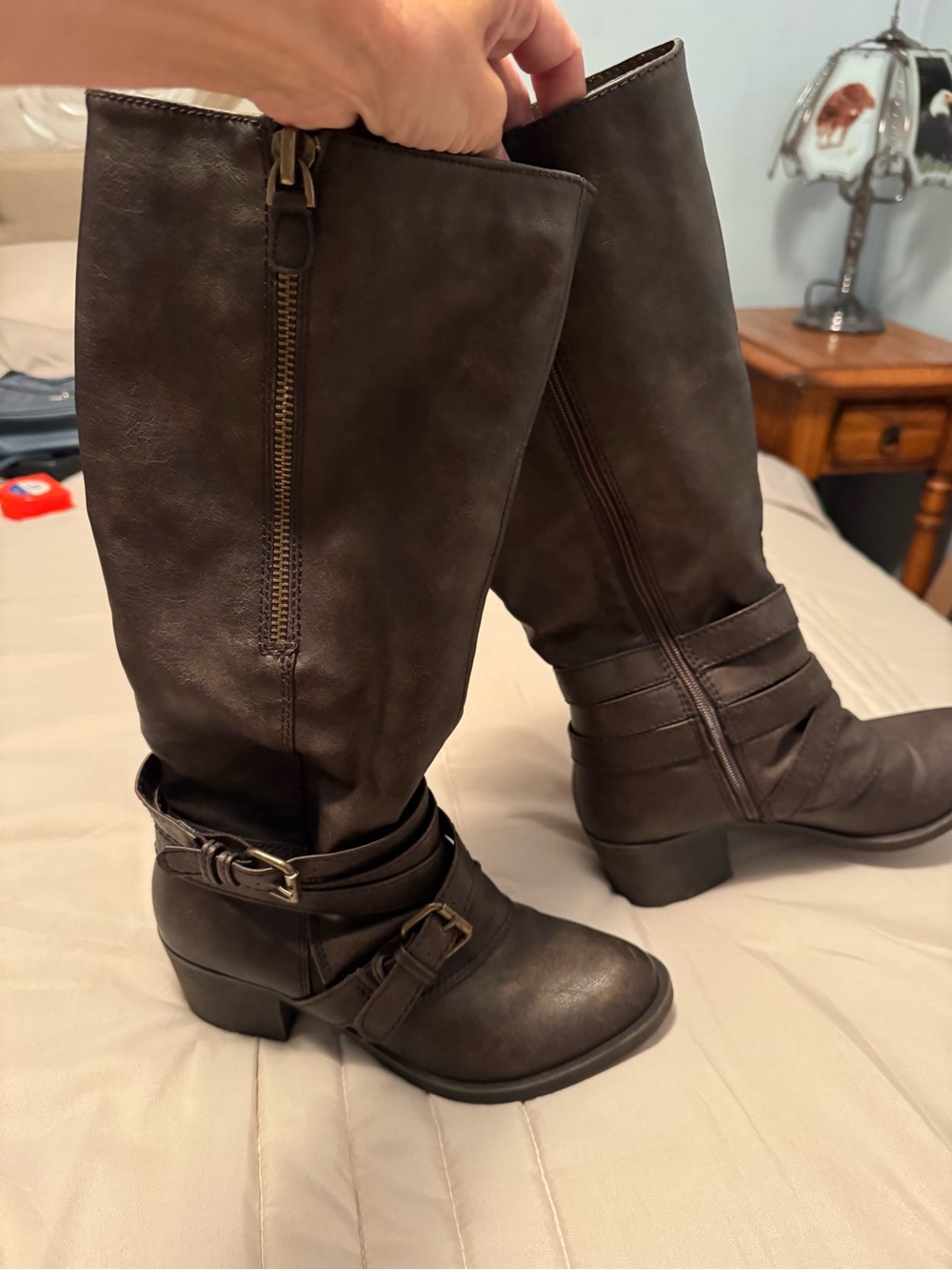 Maurices Women's Dark Brown Mid-Calf Buckle Heeled Boots - Size 6.5